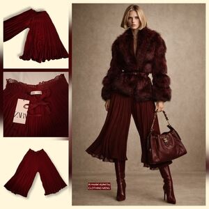 ZARA Pleated Chiffon Culottes Wide Leg Crop Pants Bla Size: XS